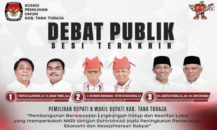 Selasa Besok, Debat Publik Terakhir Pilkada Tana Toraja Digelar, Nonton di Rumah Saja