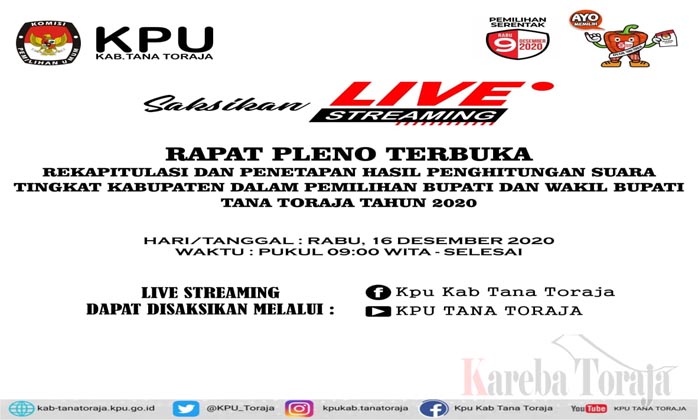 Pengumuman Pemenang Pilkada Tana Toraja Disiarkan Secara Live, Saksikan Tanggal 16 Desember