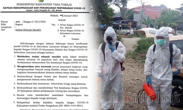 12 Warga Terpapar Virus Corona, Kelurahan Lamunan Makale Diisolasi