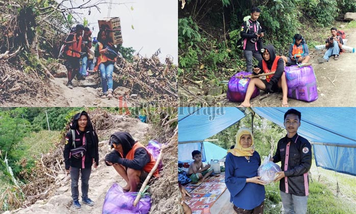 Mahasiswa UKI Toraja Jalan Kaki 12 Km Bawa Bantuan ke Desa Terpencil di Majene, Sulbar
