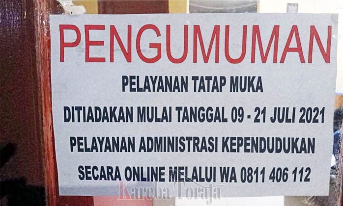 Cegah Kerumunan, Layanan Adminduk di Dukcapil Tana Toraja Dilakukan Online, Perekaman e-KTP Ditiadakan Sementara
