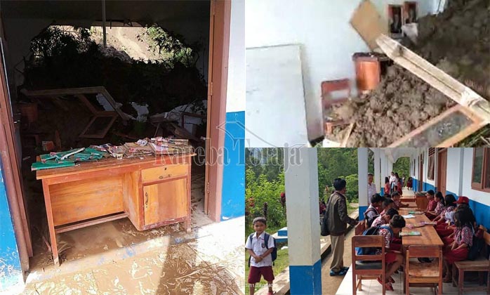Dinding Sekolah Jebol Diterjang Longsor, Siswa SD di Bittuang Ini Belajar di Luar Ruangan