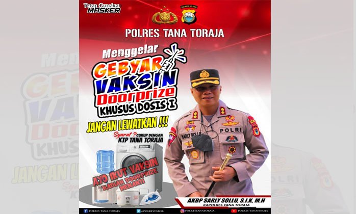 Polres Tana Toraja akan Gelar Vaksinasi Berhadiah Mesin Cuci dan Rice Cooker, Berikut Jadwal dan Lokasinya