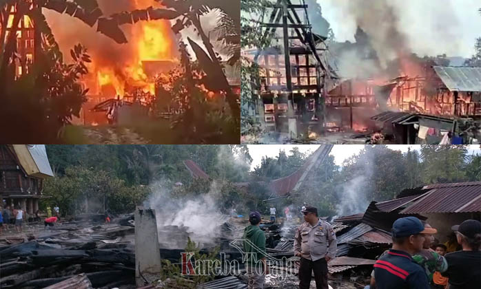 Kebakaran Hanguskan Tongkonan, Rumah Panggung, 2 Alang, dan 4 Motor di Buntao, Toraja Utara