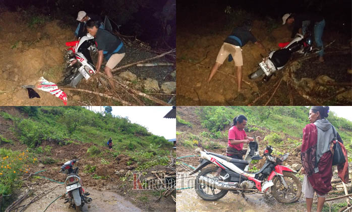 Longsor di Jalan Poros Leppan, Timbun 6 Sepeda Motor, Dua Lembang Terisolir