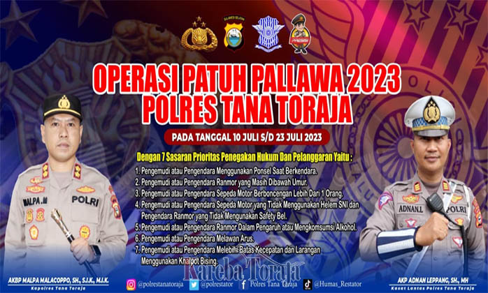 Selain Knalpot Racing, Ini Sasaran Operasi Patuh 2023 Polres Tana Toraja